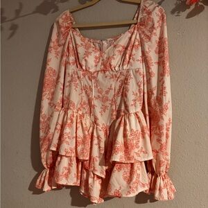 SHEIN Cream Mini Dress with Coral Floral Print
